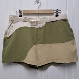 NWT Outdoor Voices Rectrek 3" Shorts Womens XL Kelp/Khaki/Bone Colorblock Belted